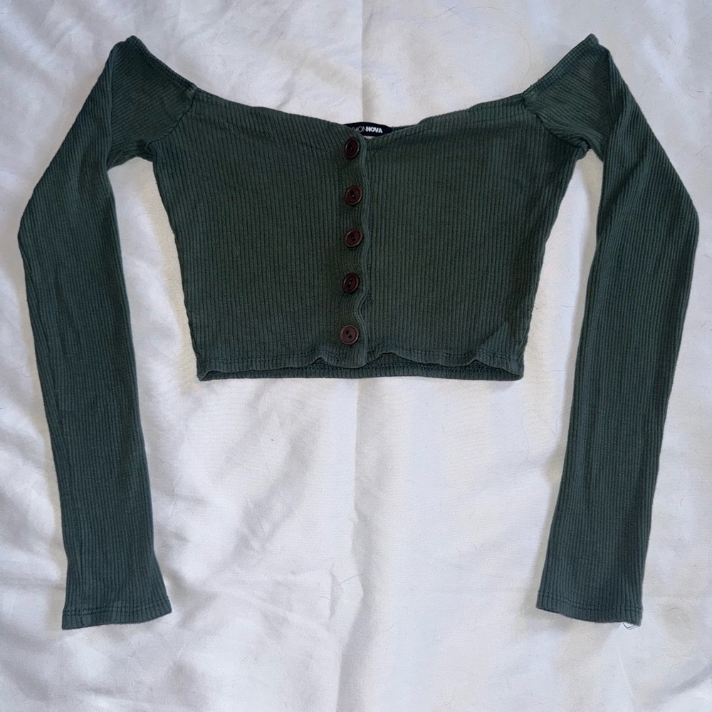 Fashion Nova Off the Shoulder Crop Blouse with Buttoned Front